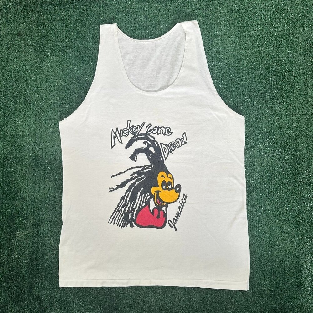 Vintage 80s Mickey Mouse Jamaica Tank Top White M Single Stitch Reggae Rasta